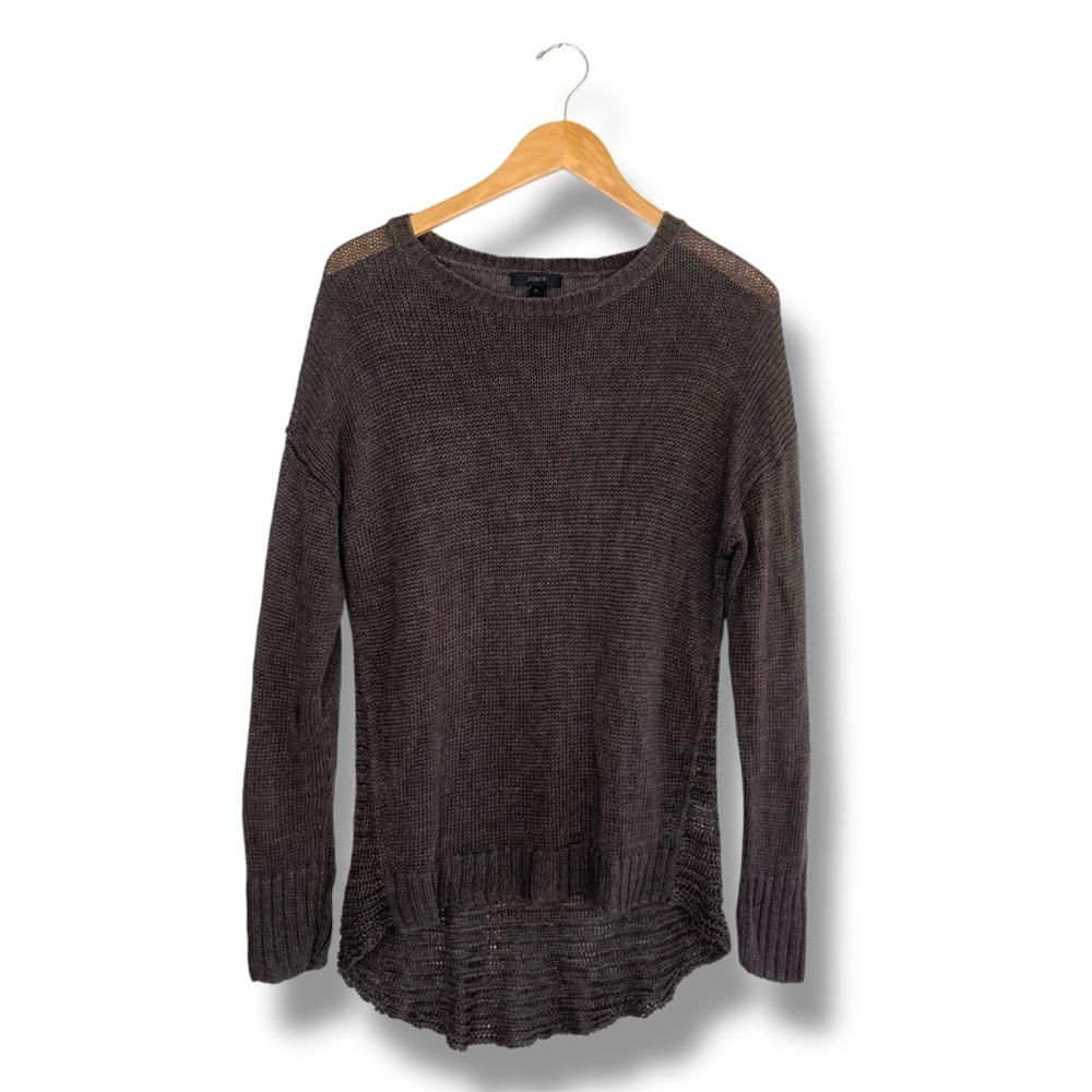 J.Crew Women's 100% Linen Open Knit Long Sleeve Brown Tunic Resortwear Beach M